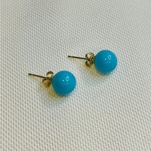 14K Yellow Gold Turquoise Color Stone Ball Stud Earrings